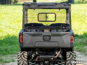 SuperATV sliding rear windshield on a Polaris Ranger Midsize, angle view