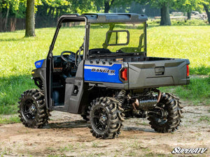 SuperATV sliding rear windshield on a Polaris Ranger Midsize, side view
