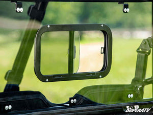 SuperATV sliding rear windshield on a Polaris Ranger Midsize, cab view