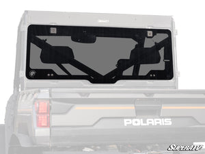 SuperATV rear glass windshield on a Polaris Ranger, front view