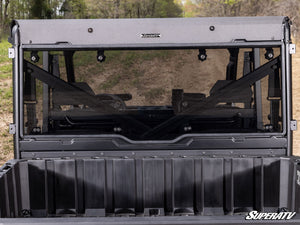 SuperATV rear windshield on a Polaris Ranger, side view