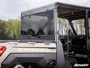 SuperATV rear windshield on a Polaris Ranger, cab view