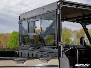 SuperATV sliding rear windshield on a Polaris Ranger, angle view