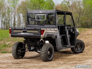 SuperATV sliding rear windshield on a Polaris Ranger, side view
