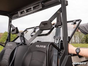 SuperATV sliding rear windshield on a Polaris Ranger, hardware detail