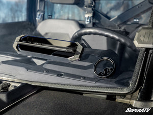 SuperATV vented full windshield on a Polaris Ranger, mounted view