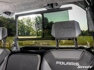 SuperATV glass sliding rear windshield on a Polaris Ranger XD 1500, detail view