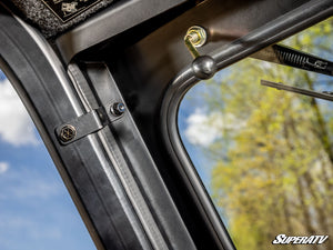 SuperATV glass windshield on a Polaris Ranger XD 1500, detail view