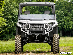 SuperATV half windshield on a Polaris Ranger XD 1500, angle view