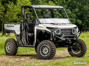 SuperATV half windshield on a Polaris Ranger XD 1500, side view