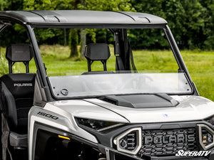 SuperATV half windshield on a Polaris Ranger XD 1500, installed close-up