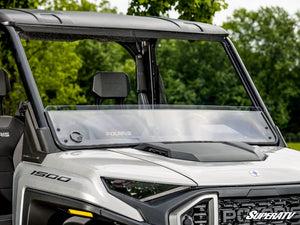 SuperATV half windshield on a Polaris Ranger XD 1500, cab view