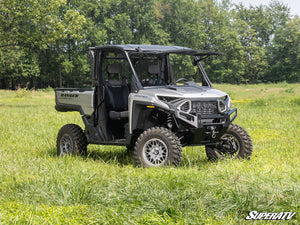 SuperATV MaxDrive power flip windshield on a Polaris Ranger XD 1500, side view