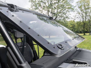 SuperATV MaxDrive power flip windshield on a Polaris Ranger XD 1500, cab view