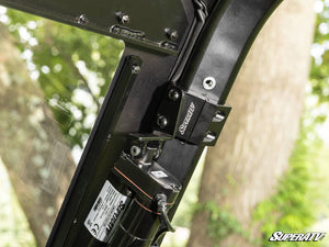 SuperATV MaxDrive power flip windshield on a Polaris Ranger XD 1500, detail view