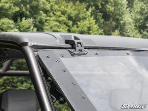 SuperATV MaxDrive power flip windshield on a Polaris Ranger XD 1500, profile view