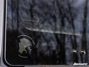 SuperATV rear glass windshield on a Polaris Ranger XD 1500, detail view