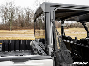 SuperATV rear windshield on a Polaris Ranger XD 1500, installed close-up