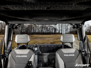 SuperATV rear windshield on a Polaris Ranger XD 1500, mounted view
