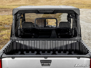 SuperATV sliding rear windshield on a Polaris Ranger XD 1500, installed close-up