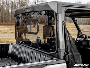 SuperATV sliding rear windshield on a Polaris Ranger XD 1500, detail view