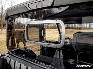 SuperATV sliding rear windshield on a Polaris Ranger XD 1500, mounted view