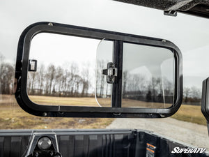 SuperATV sliding rear windshield on a Polaris Ranger XD 1500, hardware detail