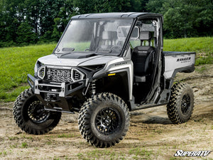 SuperATV vented full windshield on a Polaris Ranger XD 1500, angle view