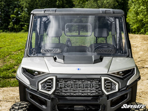 SuperATV vented full windshield on a Polaris Ranger XD 1500, installed close-up