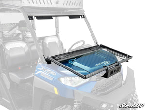 SuperATV flip down glass windshield on a Polaris Ranger XP 1000, front view