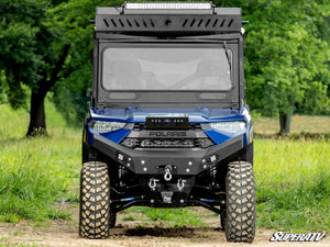 SuperATV flip down glass windshield on a Polaris Ranger XP 1000, side view