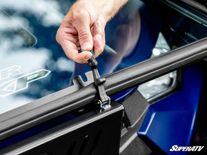 SuperATV flip down glass windshield on a Polaris Ranger XP 1000, hardware detail
