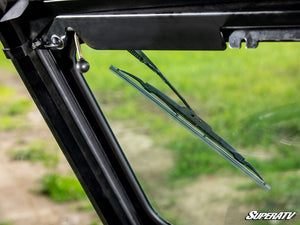 SuperATV flip down glass windshield on a Polaris Ranger XP 1000, profile view
