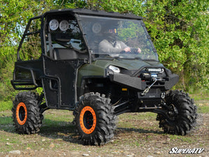 SuperATV full windshield on a Polaris Ranger XP 800, installed close-up