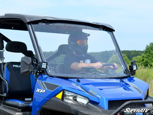 SuperATV flip windshield on a Polaris Ranger XP 900, cab view