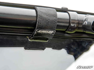 SuperATV rear windshield on a Polaris RZR 200, mounted view