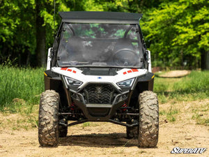 SuperATV full windshield on a Polaris RZR 200, installed close-up