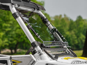 SuperATV flip windshield on a Polaris RZR, cab view