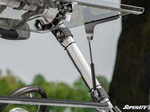SuperATV flip windshield on a Polaris RZR, detail view