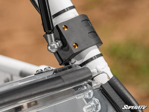SuperATV flip windshield on a Polaris RZR, mounted view