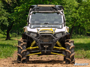 SuperATV flip windshield on a Polaris RZR, hardware detail