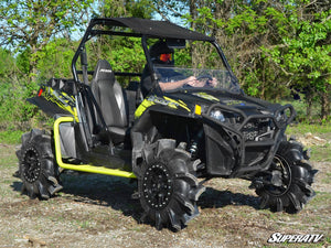 SuperATV half windshield on a Polaris RZR, angle view