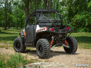 SuperATV rear windshield on a Polaris RZR 800, angle view