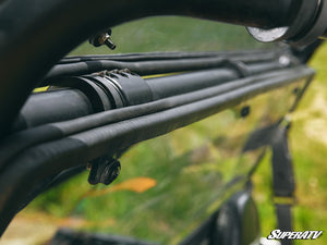 SuperATV rear windshield on a Polaris RZR 800, mounted view