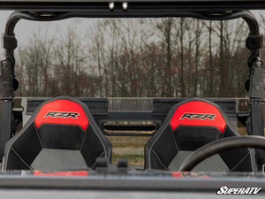 SuperATV rear vented windshield on a Polaris RZR 900, installed close-up