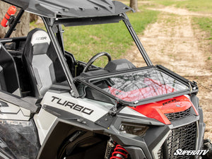 SuperATV flip down glass windshield on a Polaris RZR, side view