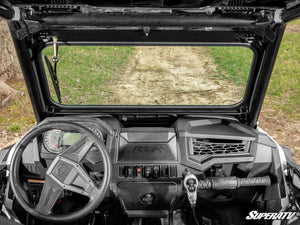 SuperATV flip down glass windshield on a Polaris RZR, cab view