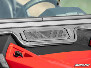 SuperATV flip down glass windshield on a Polaris RZR, profile view