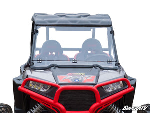 SuperATV flip down windshield on a Polaris RZR, front view