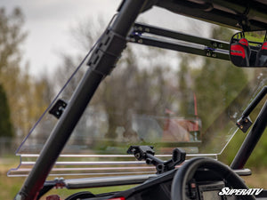 SuperATV flip windshield on a Polaris RZR, cab view